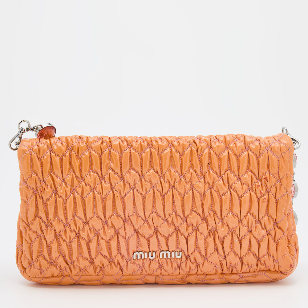 MIU MIU Tangerine Matelasse Leather Crystal Flap Shoulder Bag - Picture 4 of 8